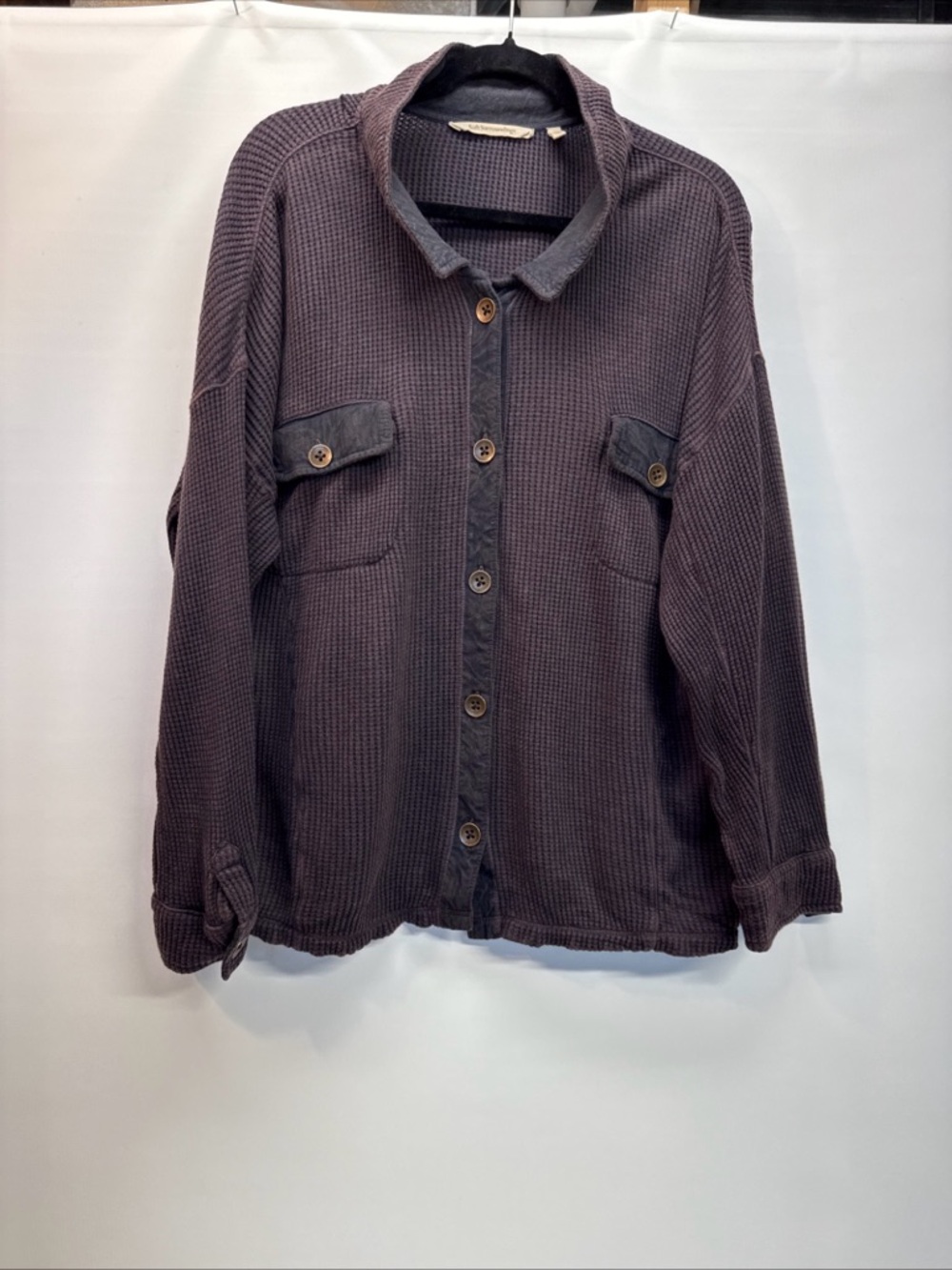 Soft Surroundings Women’s XL Audra Waffle Knit Tunic Button Up Shirt Dark Brown